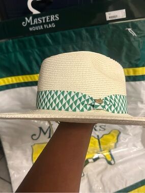 Masters Cream Straw Sun Hat with Green Geometric Band 2026 Masters Hat